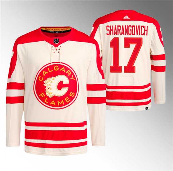Men's Calgary Flames #17 Yegor Sharangovich 2023 Cream Classic Primegreen Stitched Jersey Dzhi